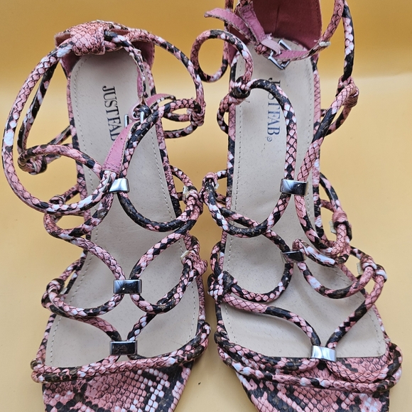 JustFab Pink/Black Caged Block Heels - Picture 7 of 7